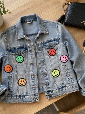 Merona Blue Denim Smiley Patch Jacket
